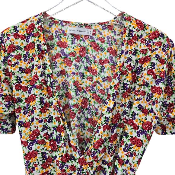 Faithful The Brand Lucy Wrap Top Women 6 Small Floral Short Sleeve Crop Coquette - Picture 3 of 10